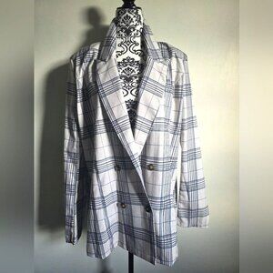 SHEIN Blue And White Plaid Blazer